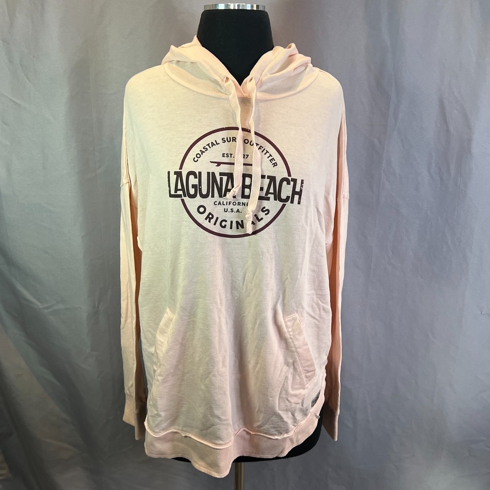 Techstyles Laguna Beach Hoodie Womens Medium Light Pink Cotton Kangaroo Pocket